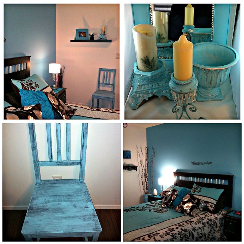 DIY Robin Egg Blue Use Left Over Wall Paint for Decor Accents #bedroom_decor #blue #wallpaint #reuse #decor_accents #DIY #Vase #candle #shabby_chic #tipsandtricks #howto