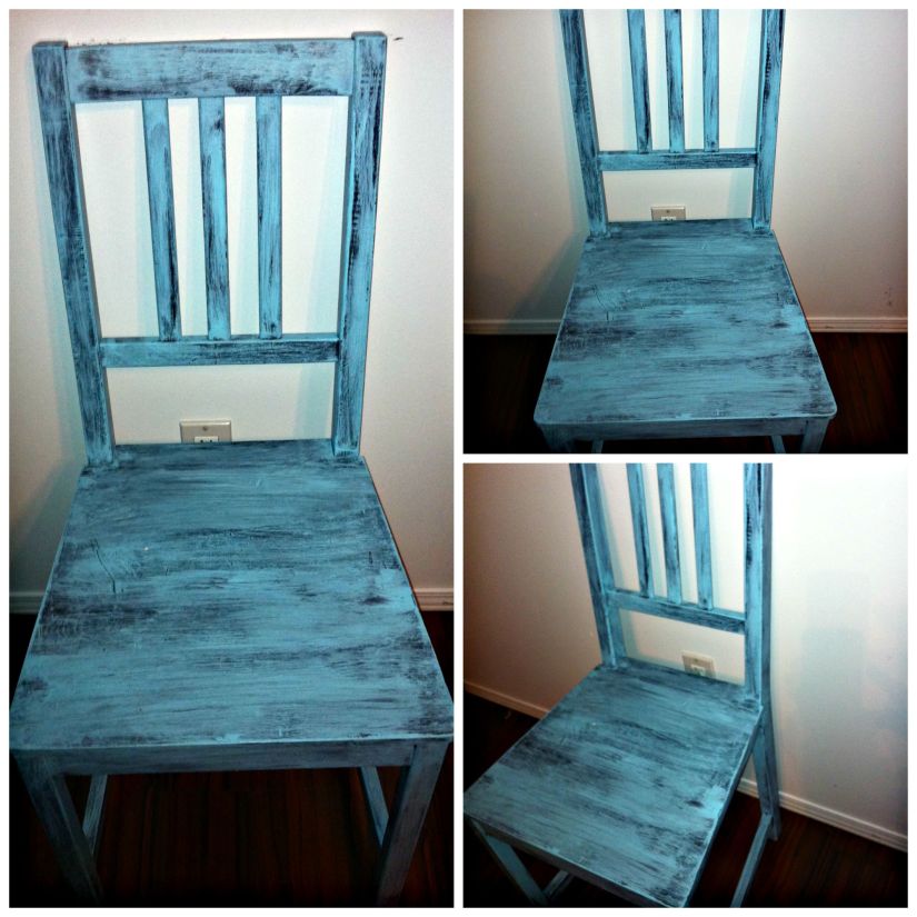 Easy Shabby Chic Chair DIY Robin Egg Blue Use Left Over Wall Paint for Decor Accents #bedroom_decor #blue #wallpaint #reuse #decor_accents #DIY #Vase #candle #shabby_chic #tipsandtricks #howto