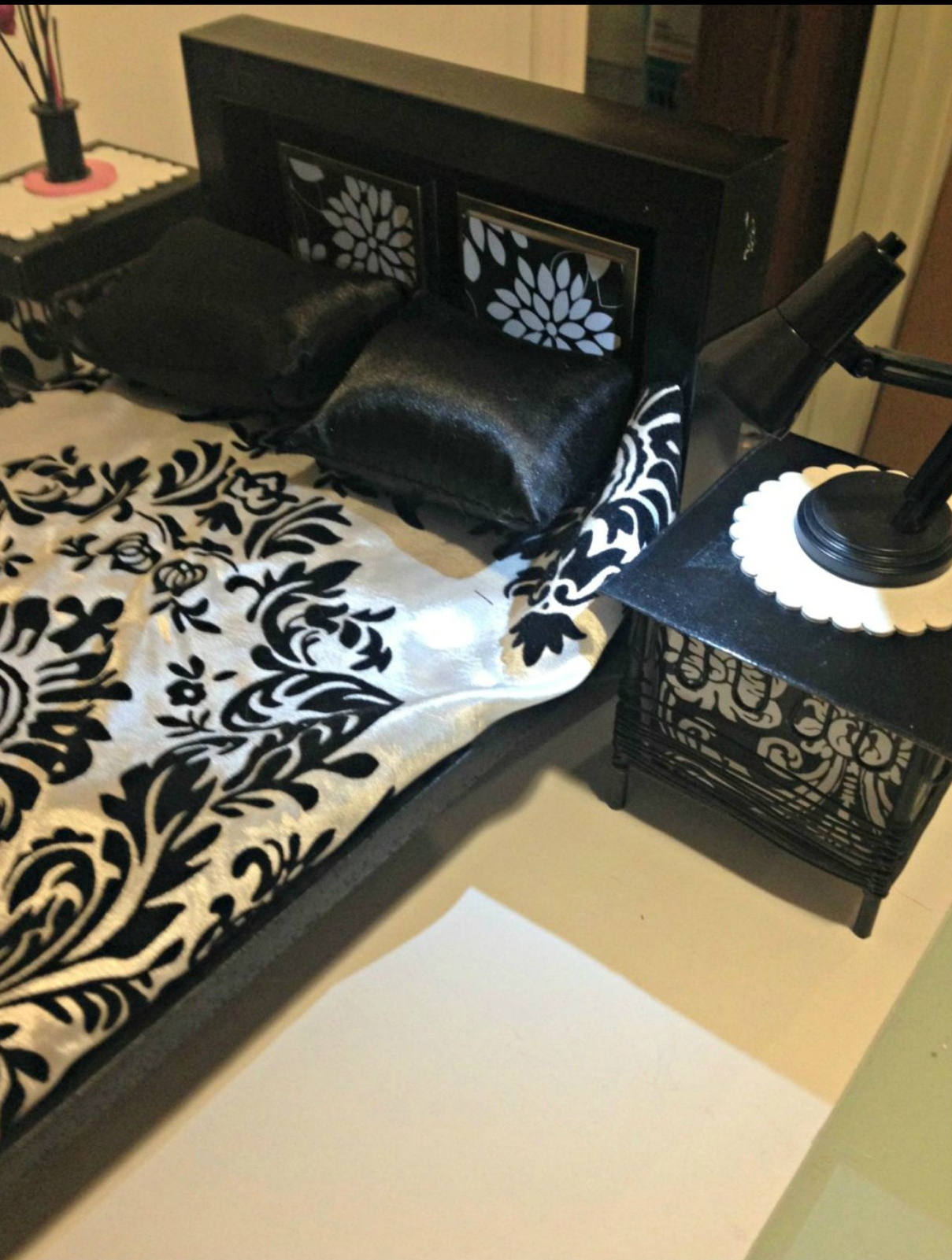 DIY Barbie Hotel DIY Barbie Doll Hotel Trash to Treasure #barbiedoll #furniture #upcycle #hotel #fireplace #bed #TV #diorama #repurpose #DIY #Thriftstore #trashtotreasure #Starrcreative.ca